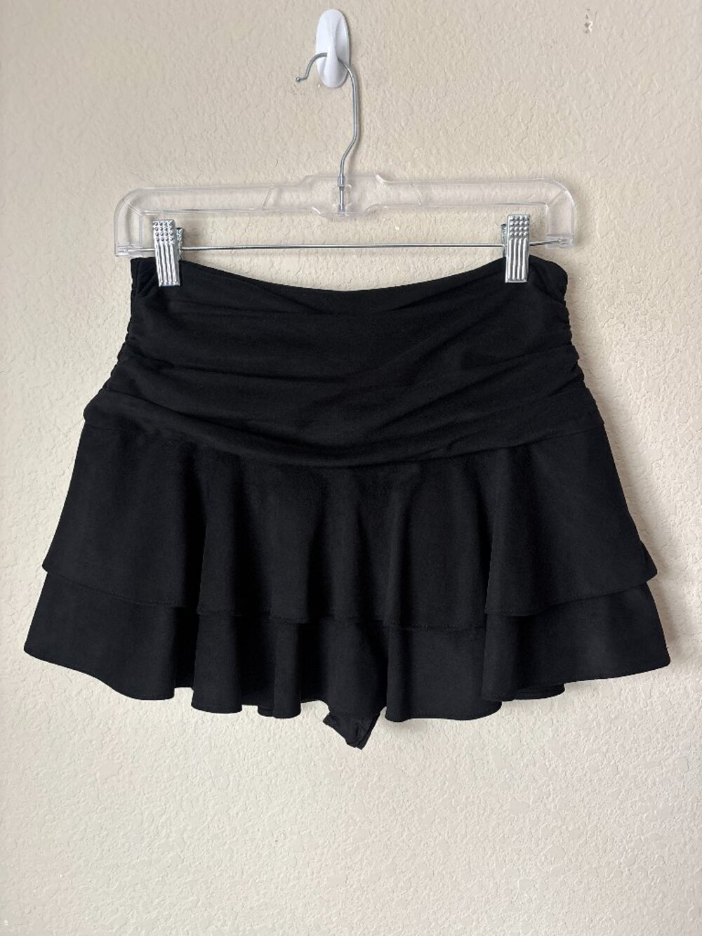 Zara Flirty Black Ruched Waist Ruffle Mini Skirt Skort